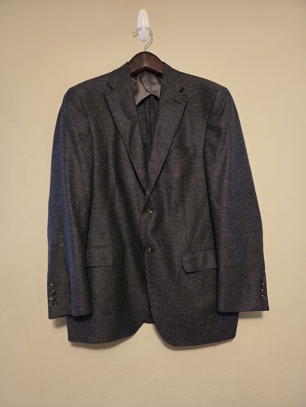 Hart Schaffner Marx Sport Coat 46R Gray Birdseye USA Half Lined